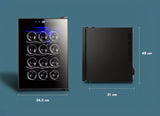 12 Bottle Thermoelectric Wine Fridge, 65W, UV Protected Glass Door, Soft LED Illumination