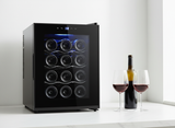 12 Bottle Thermoelectric Wine Fridge, 65W, UV Protected Glass Door, Soft LED Illumination