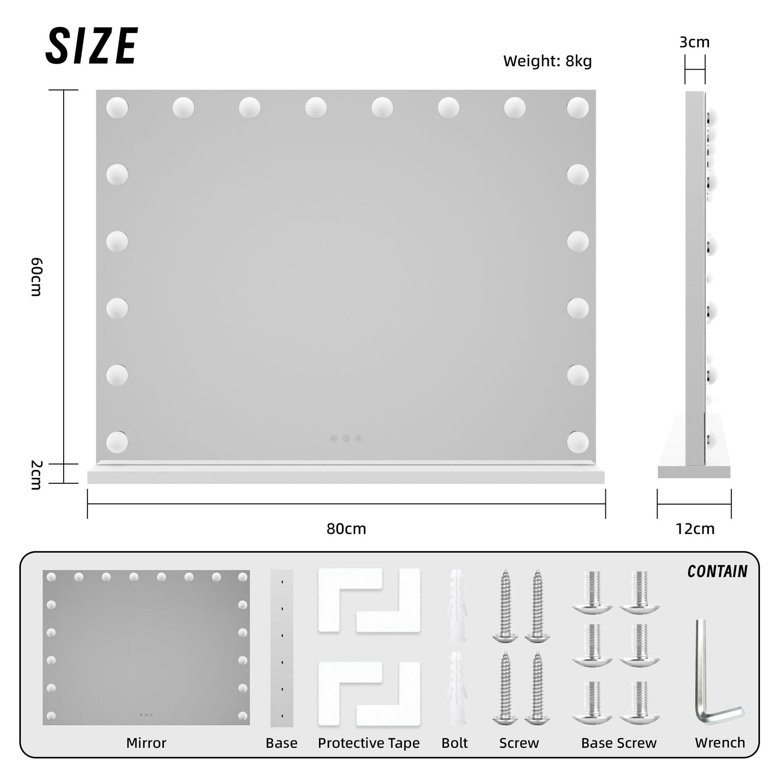 Makeup Mirrors: Beauty Mirror with 18 LED Bulbs, Colour Settings, White Frame,  and USB A and C Ports