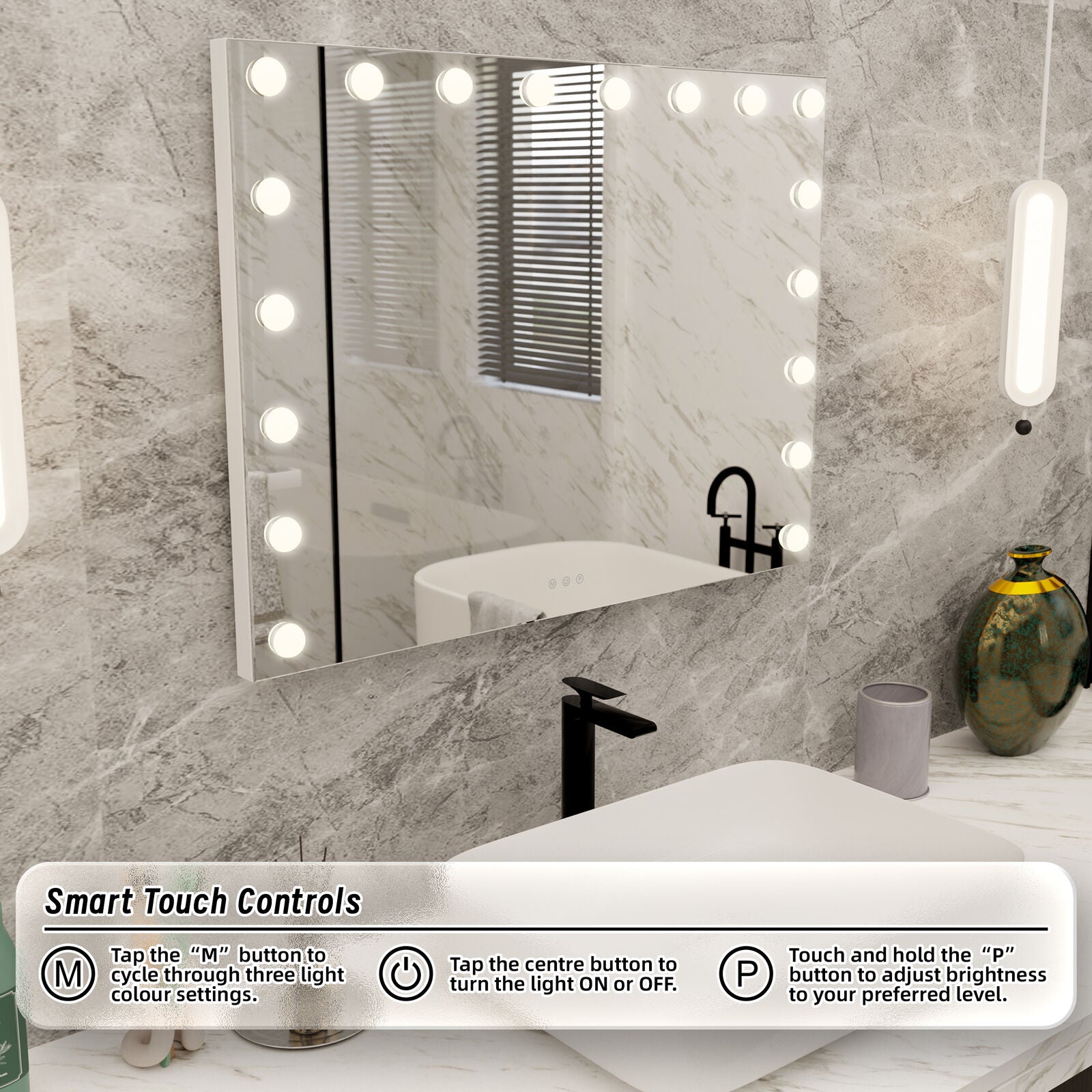 Makeup Mirrors: Beauty Mirror with 18 LED Bulbs, Colour Settings, White Frame,  and USB A and C Ports