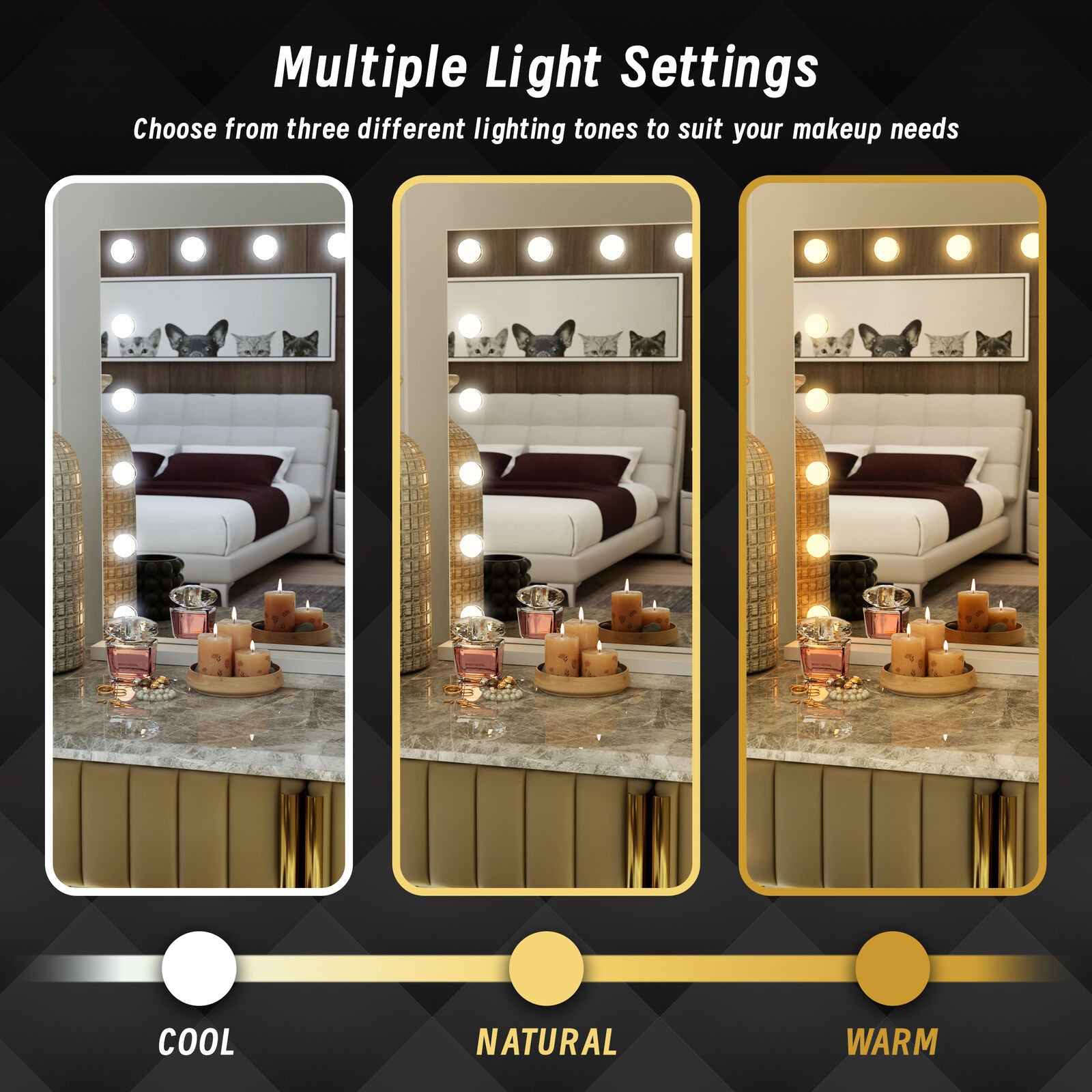 Makeup Mirrors: Beauty Mirror with 18 LED Bulbs, Colour Settings, White Frame,  and USB A and C Ports