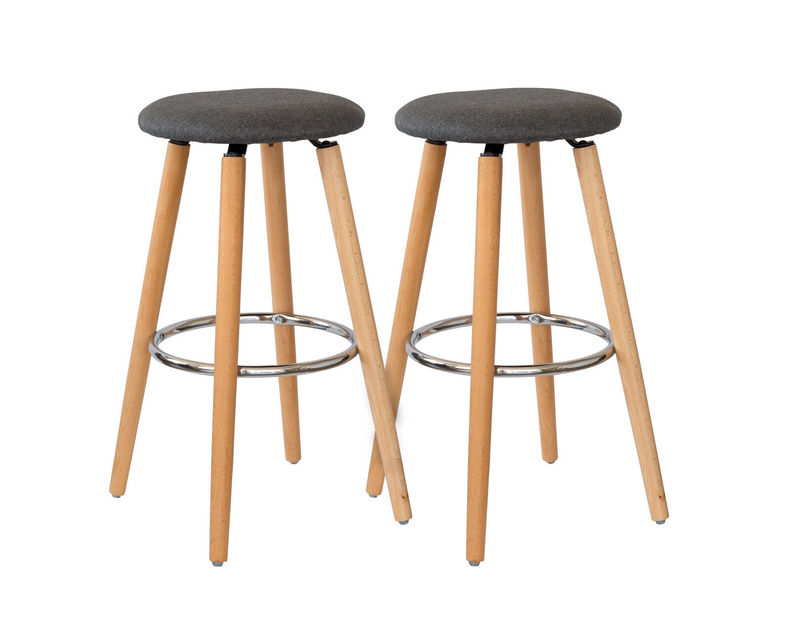 Table & Bar Stools: 2 Cotton/Steel Modern Padded Barstools (Grey/Wood)