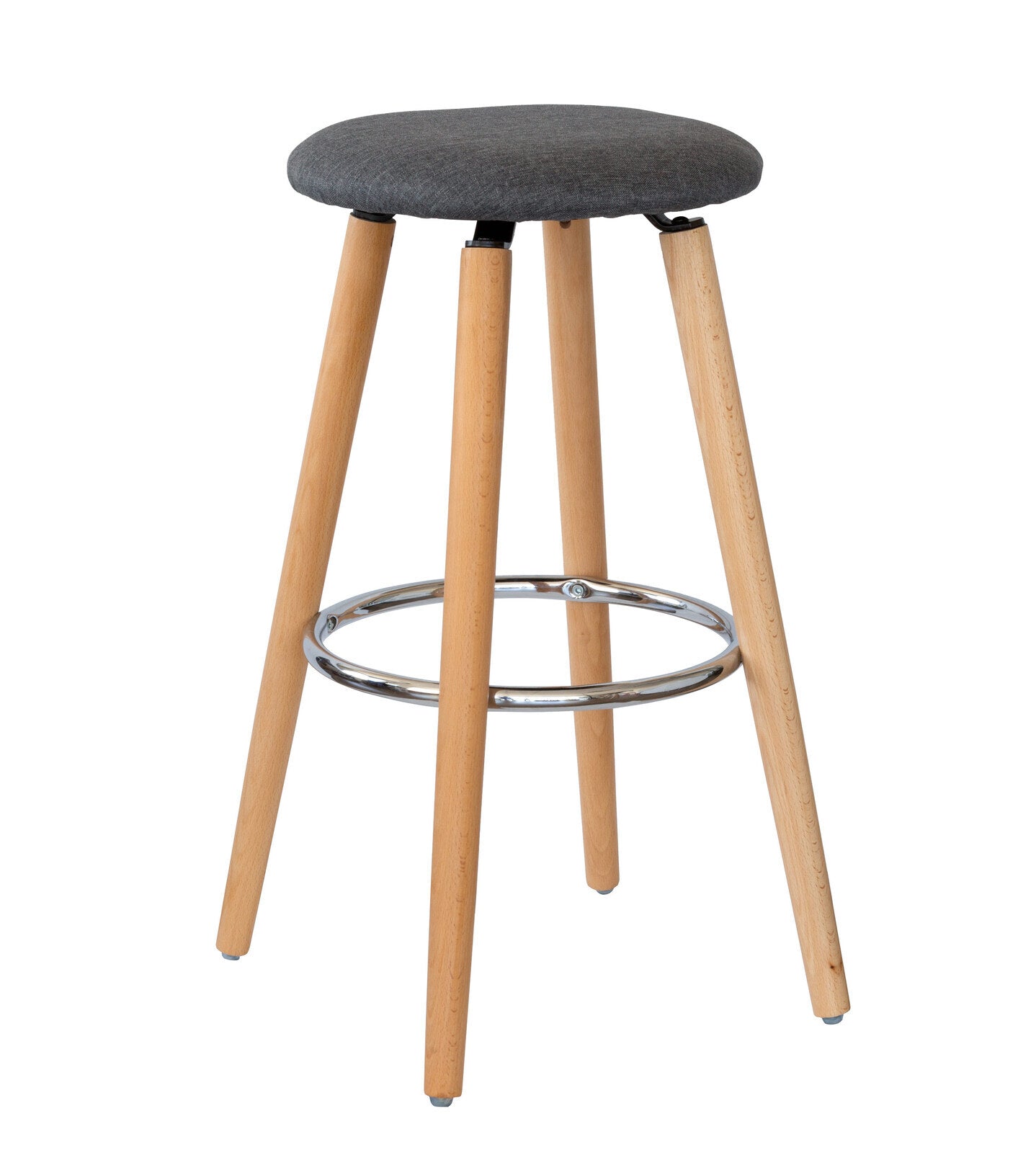 Table & Bar Stools: 2 Cotton/Steel Modern Padded Barstools (Grey/Wood)