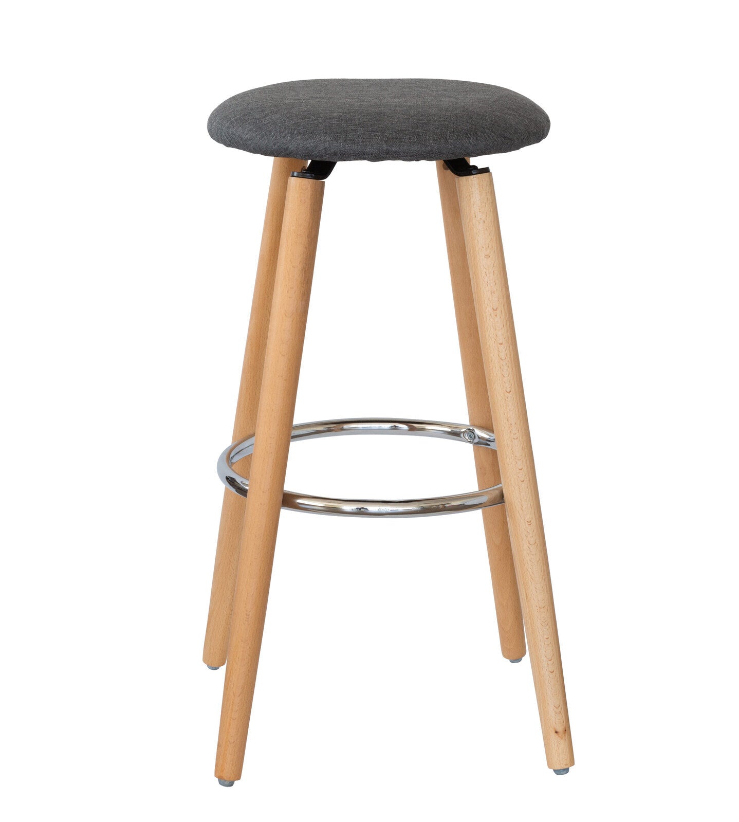Table & Bar Stools: 2 Cotton/Steel Modern Padded Barstools (Grey/Wood)