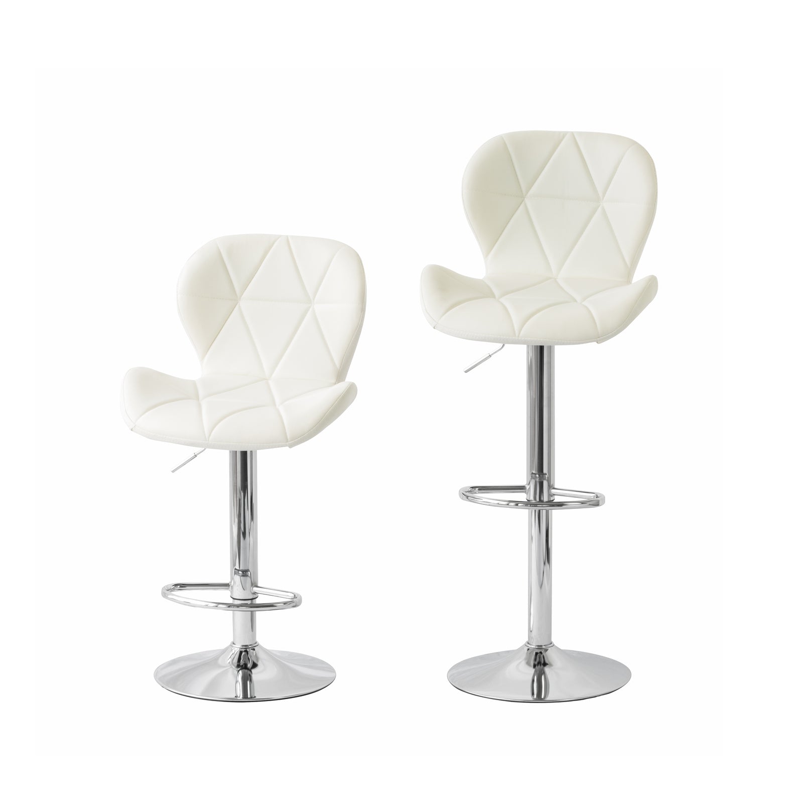 Table & Bar Stools: 2 Comfortable Bar Stools (White) w/ Adjustable Height, 90-112cm