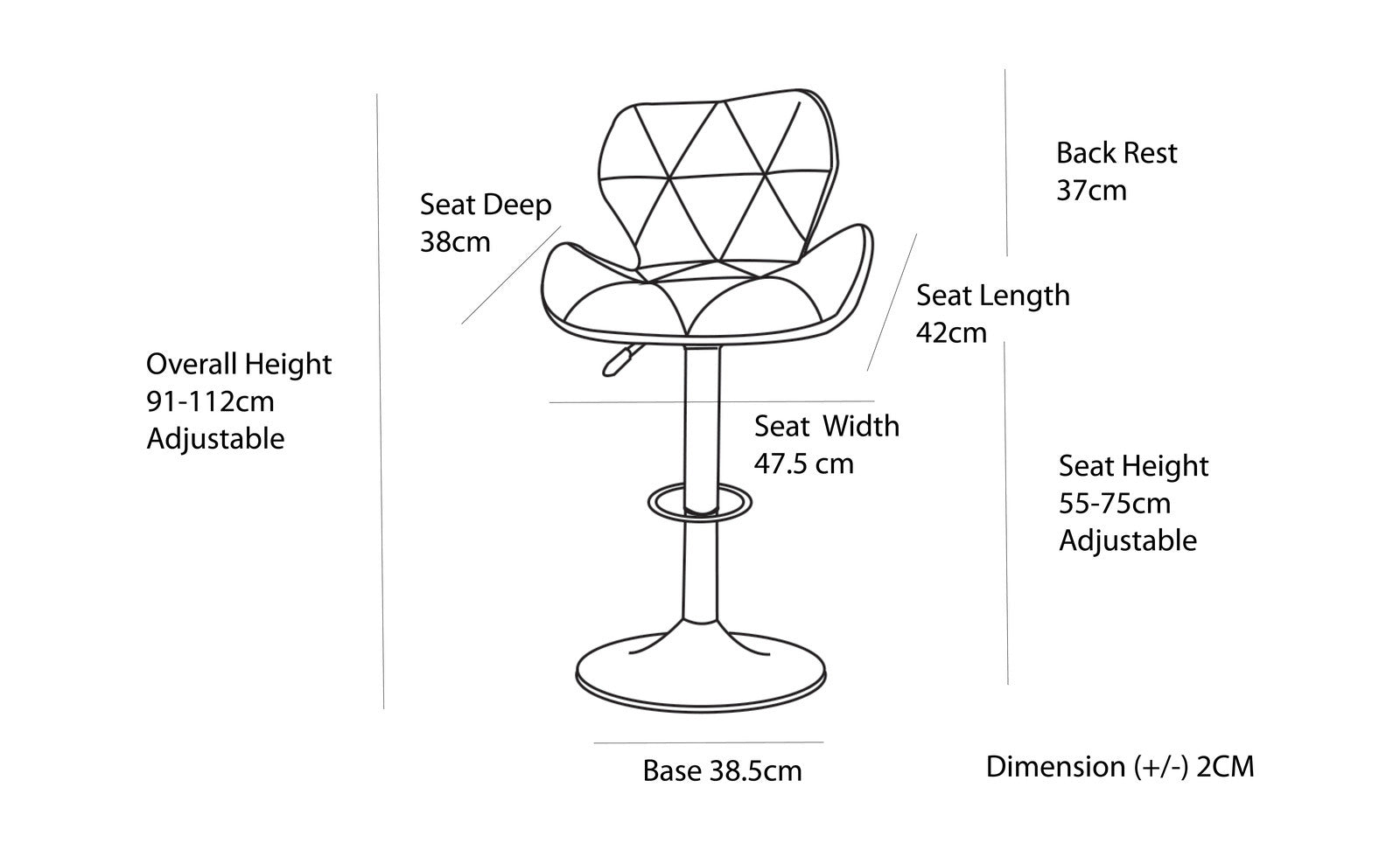 Table & Bar Stools: 2 Comfortable Bar Stools (White) w/ Adjustable Height, 90-112cm