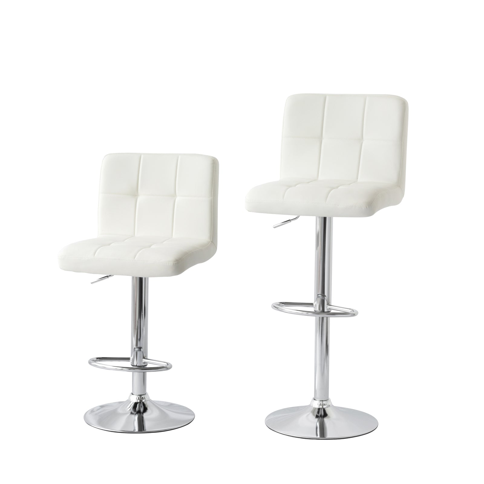 2 Tall Back Paddled Leather Barstools (White), 90-110cm