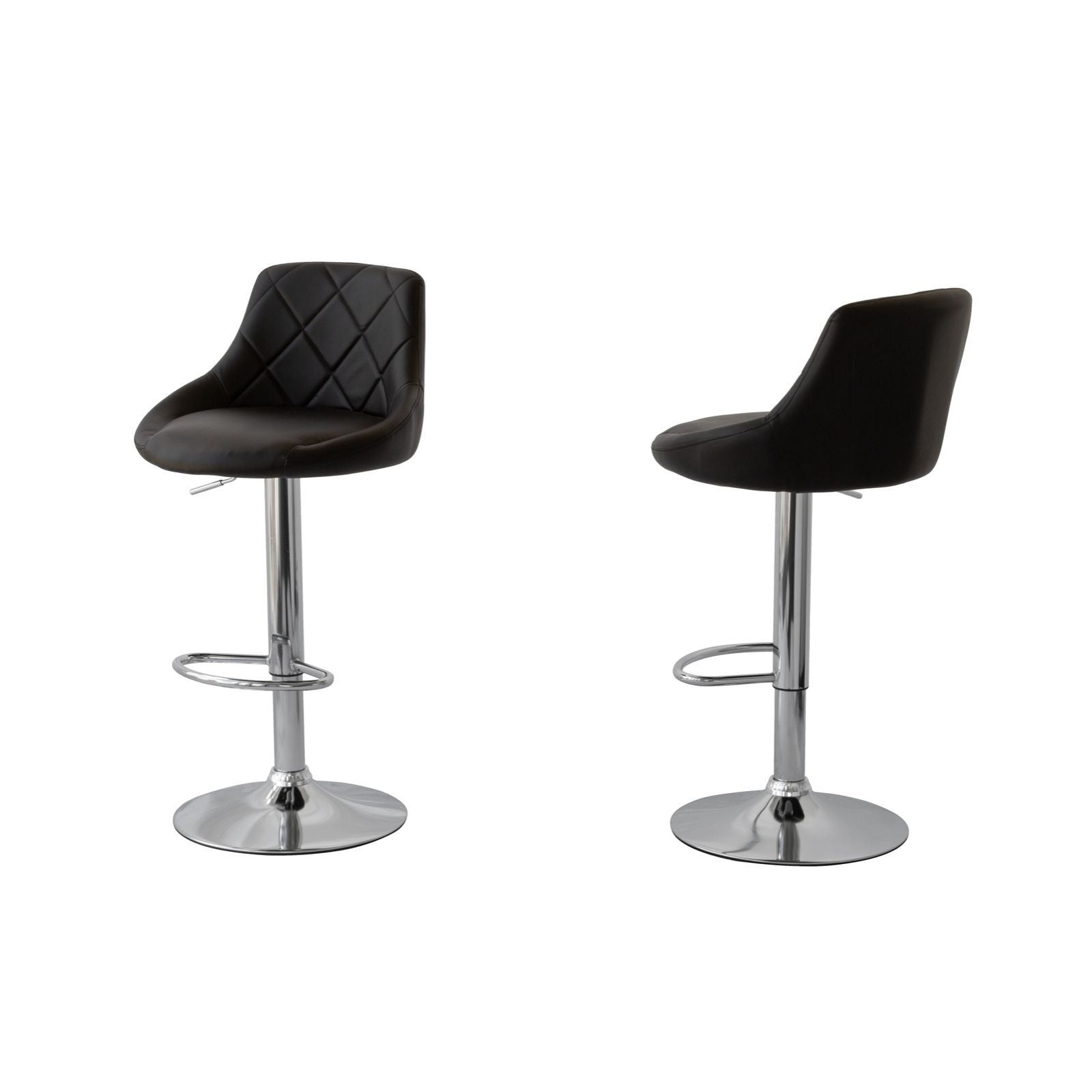 Table & Bar Stools: 2 Diamond Style Padded Leather Barstools (Black) w/ Adjustable Height