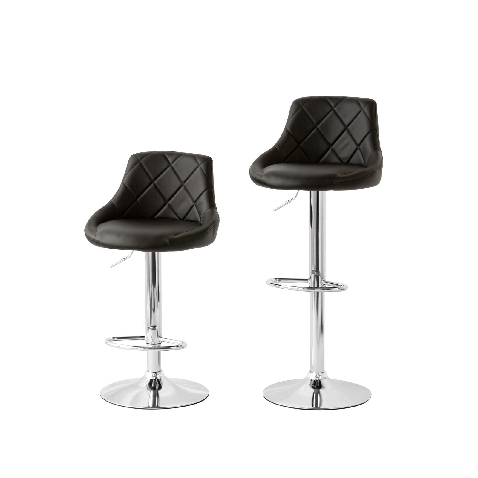 Table & Bar Stools: 2 Diamond Style Padded Leather Barstools (Black) w/ Adjustable Height