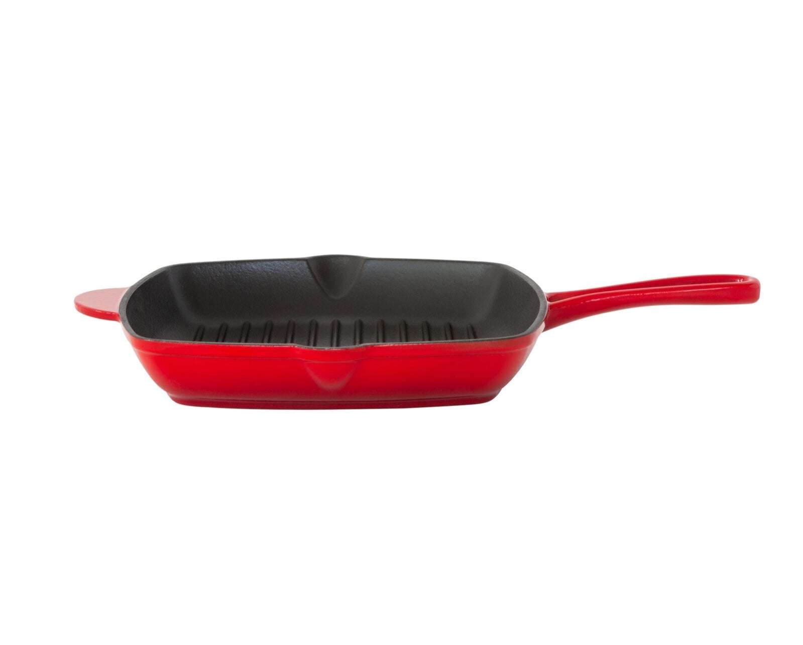 Skillets & Frying Pans: Enamelled Cast Iron Square Grill Pan (44 x 30 x 4.7 cm) - Red