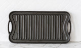 Skillets & Frying Pans: Oil-seasoned Ready to use 50.7x25.8cm Reversible Cast Iron Grill - Black