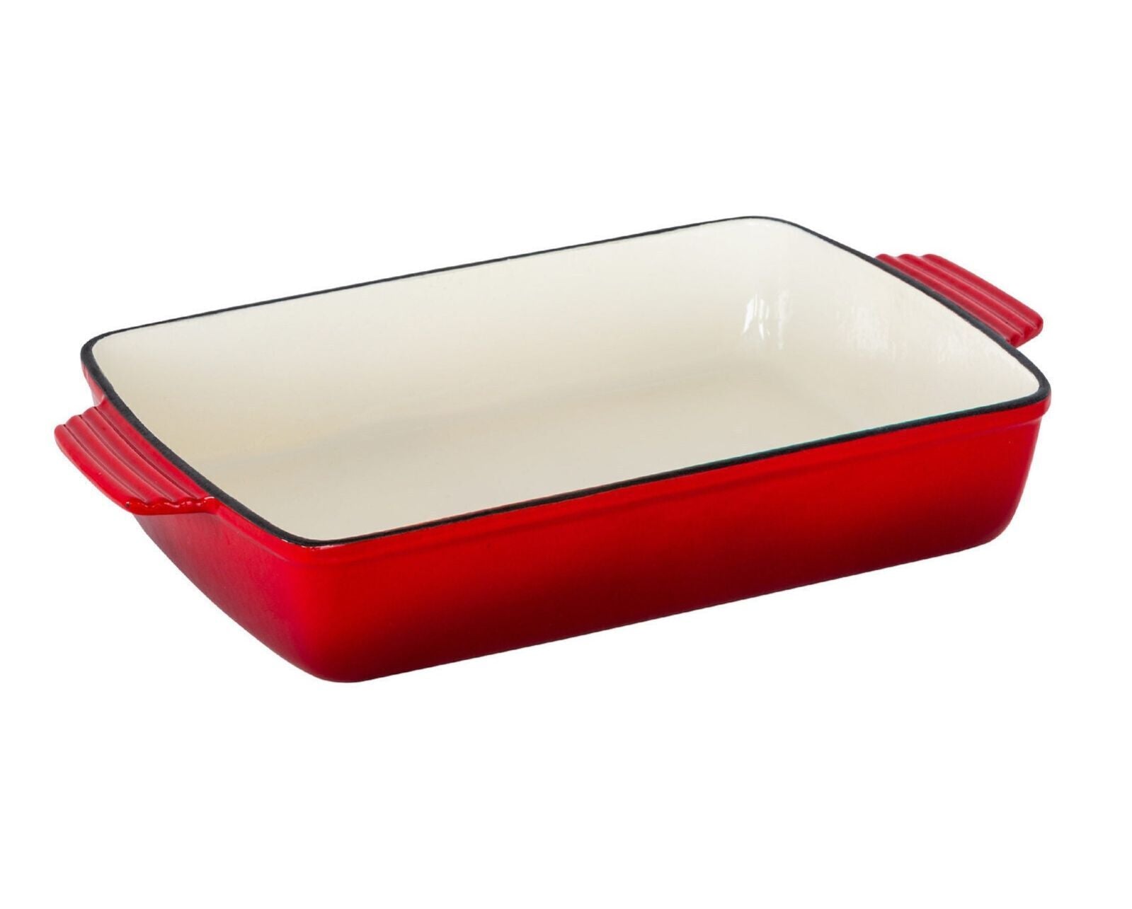 Skillets & Frying Pans: Enamelled Cast Iron 38.5x23cm Rectangular Roaster (3.4L) - Red