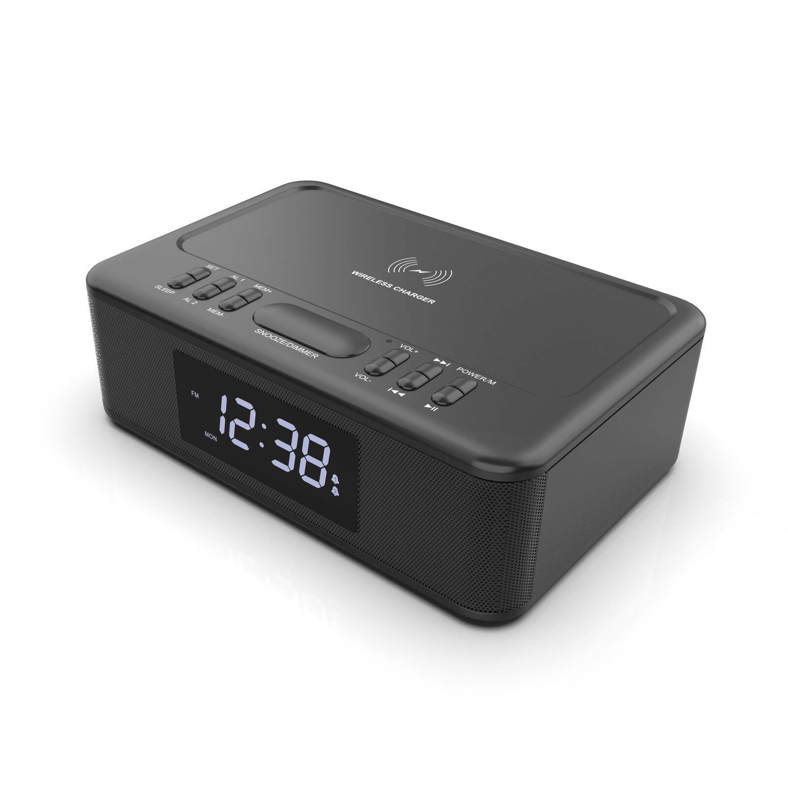 Bluetooth Speakers: 2in1 10W Wireless Fast Charging Wireless Streaming/FM Radio Alarm Clock w/ USB/AUX