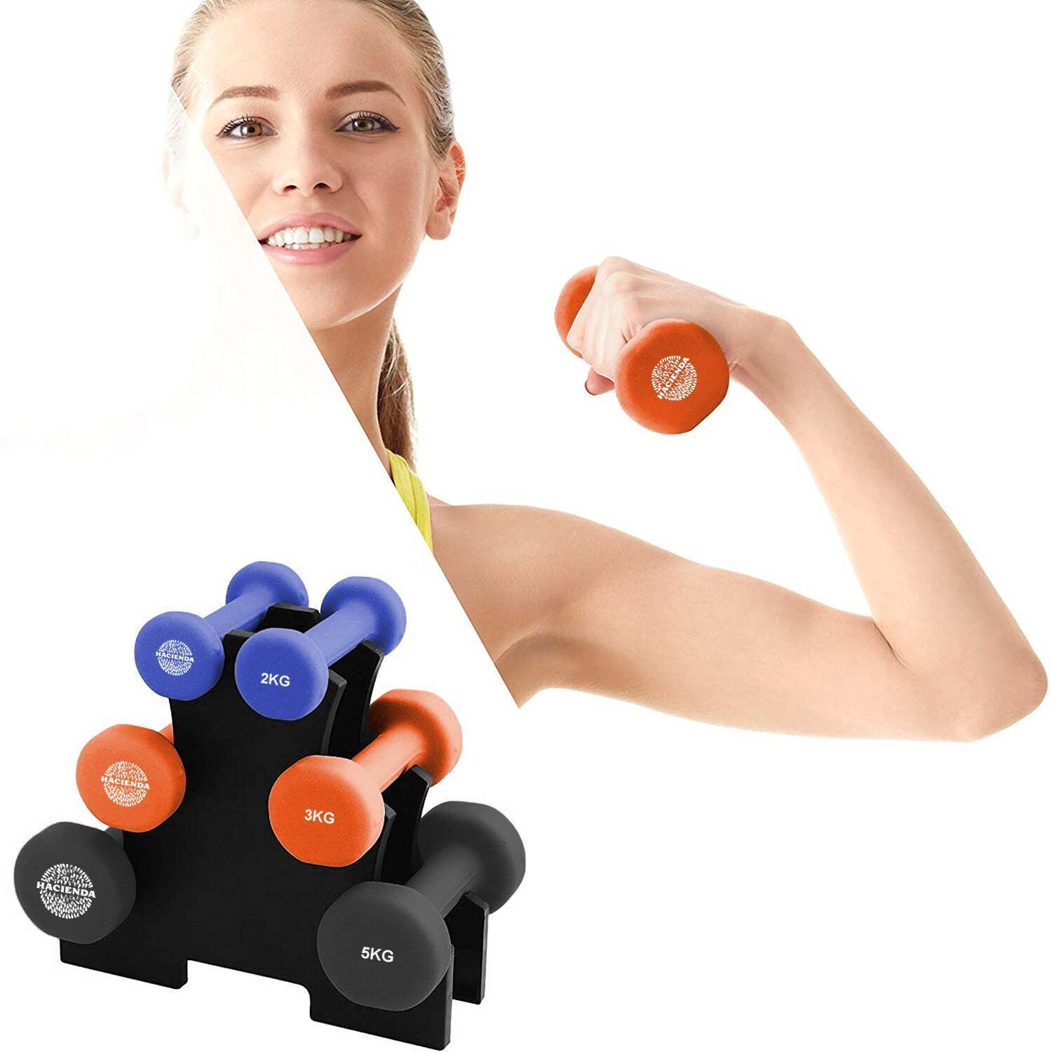 Free Weights: 7pc 2/3/5kg 20Kg Total Weighted Dumbbell Gym Set for Exercise w/Rack