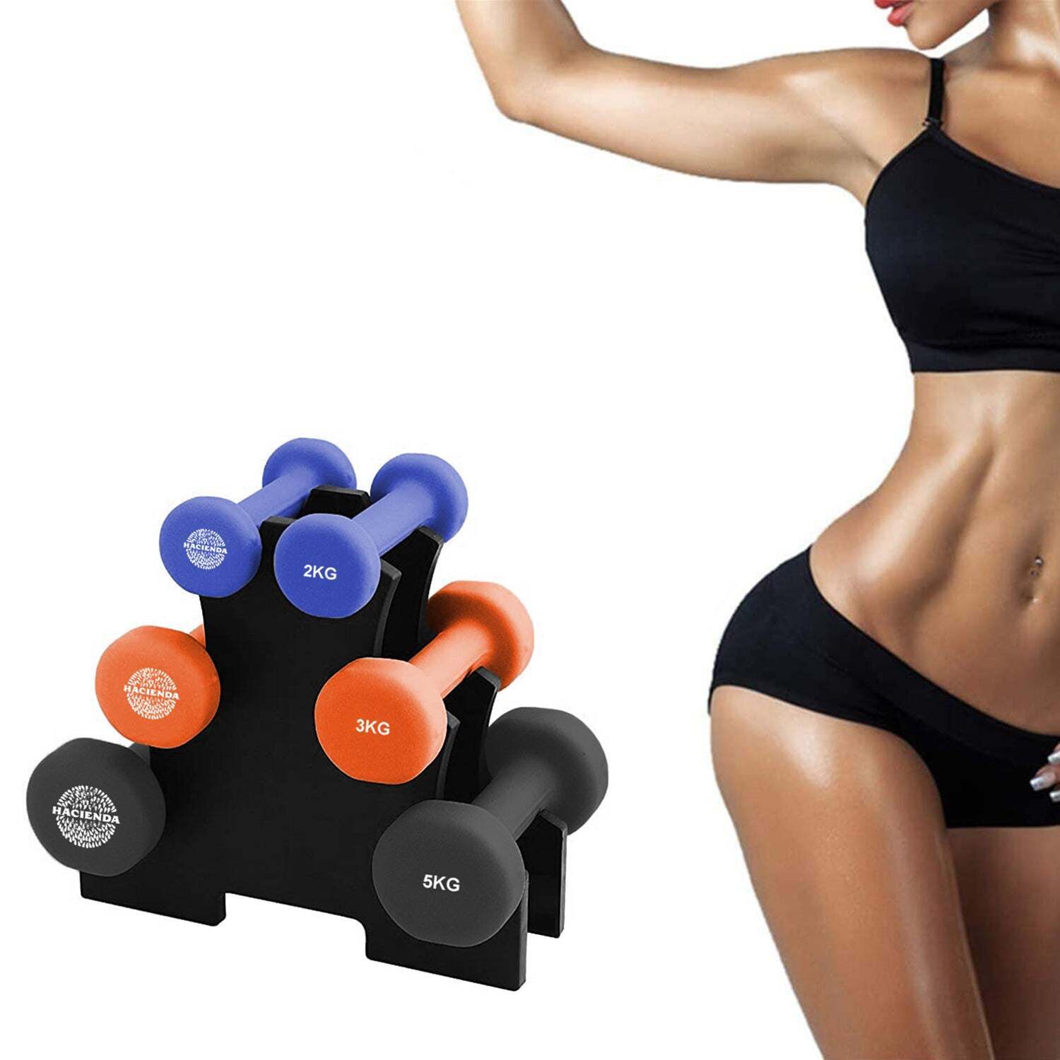 Free Weights: 7pc 2/3/5kg 20Kg Total Weighted Dumbbell Gym Set for Exercise w/Rack