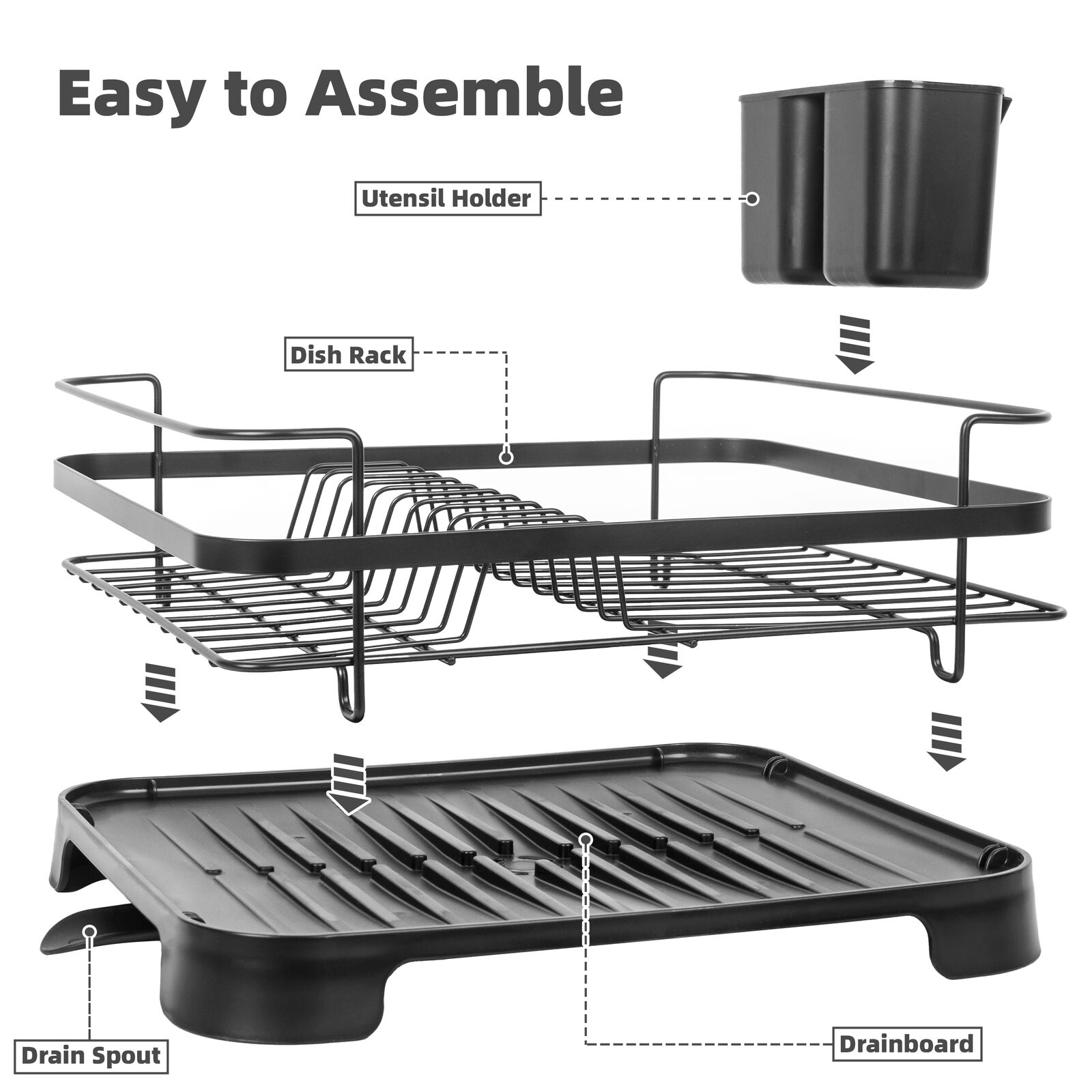 Kitchen Utensils: Steel Frame Dish Drying Rack Durable Steel Frame, Removable Utensil Holder, Compact Size for Small Kitchens & Apartments