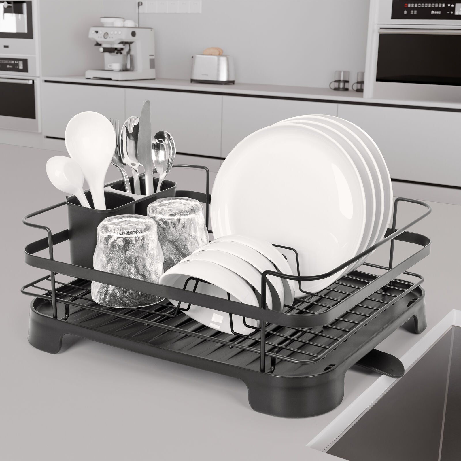 Kitchen Utensils: Steel Frame Dish Drying Rack Durable Steel Frame, Removable Utensil Holder, Compact Size for Small Kitchens & Apartments