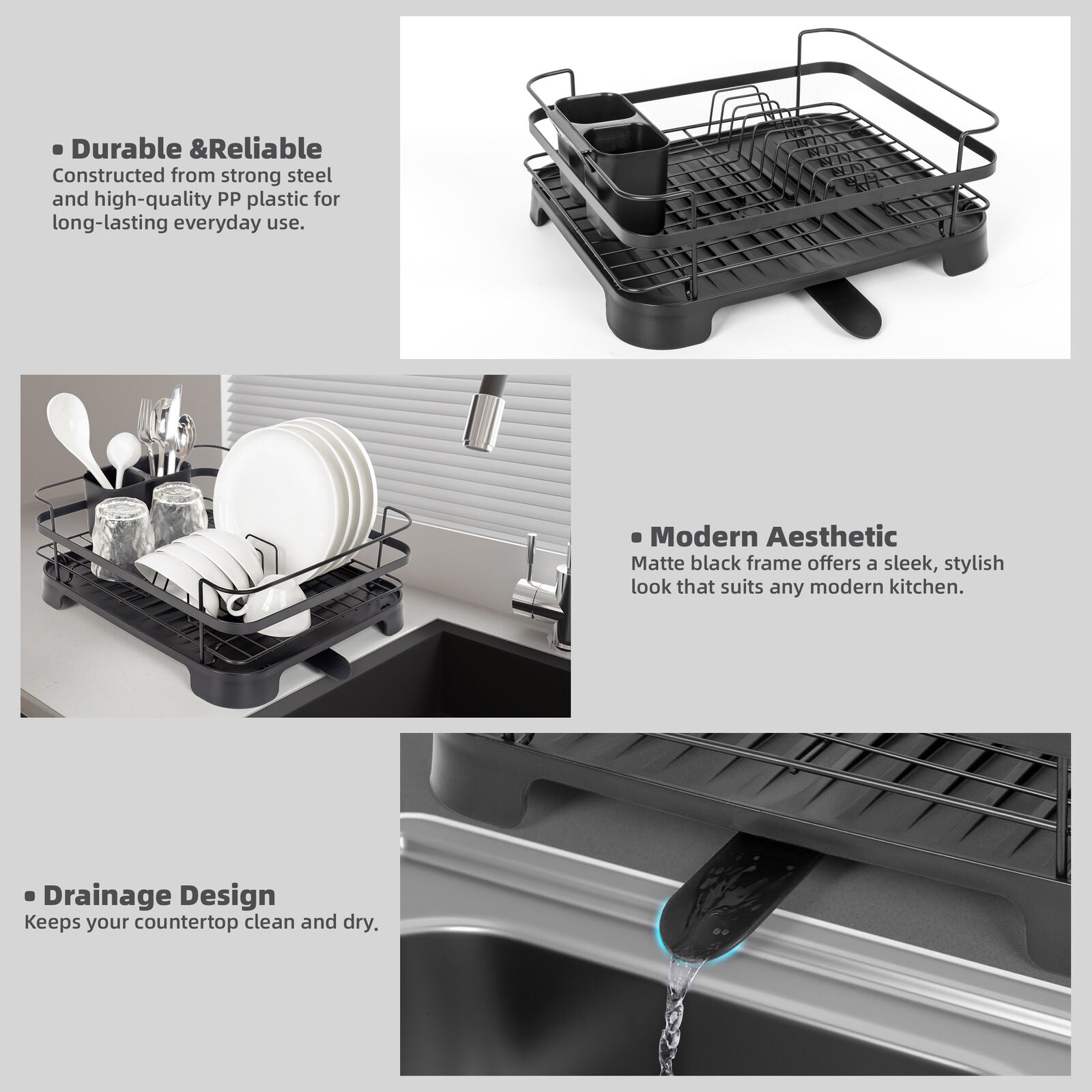 Kitchen Utensils: Steel Frame Dish Drying Rack Durable Steel Frame, Removable Utensil Holder, Compact Size for Small Kitchens & Apartments