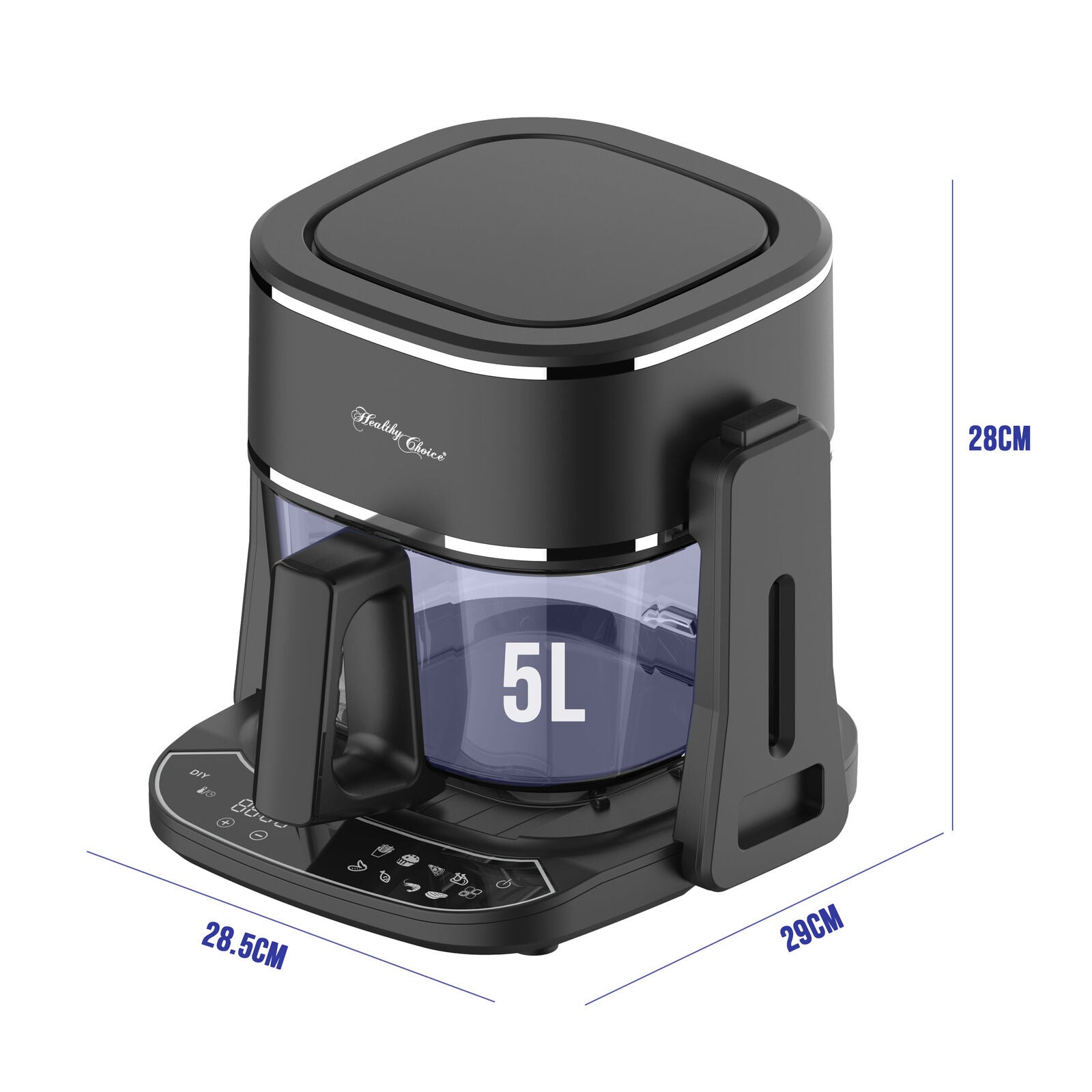 5L 2in1 Air Fryer and Grill, 1400W, Digital Touch Control, Clear Glass Cooking Basket