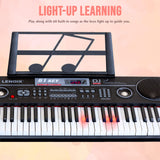 61-Key Electronic Learning Piano Keyboard, Light-Up Keys, LCD Display, with Music Stand Holder