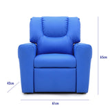 Kids Light Blue Recliner Chair w/ Footrest & Cup Holder