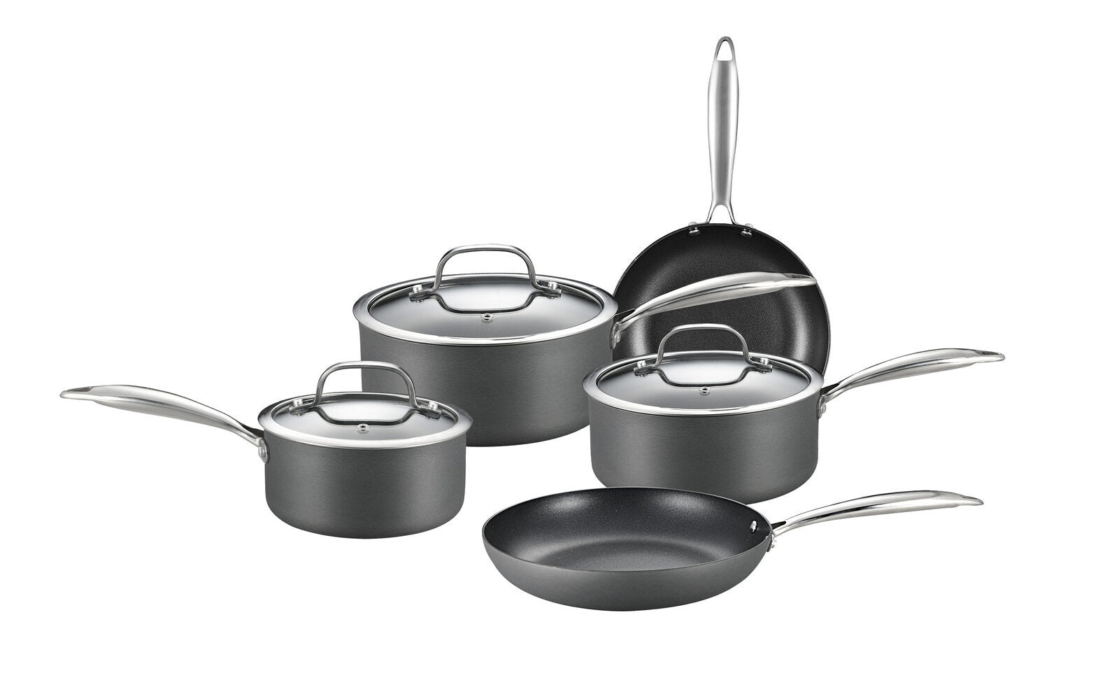 Skillets & Frying Pans: 8-Piece Cookware Set with Non-stick Coating and Glass Lids