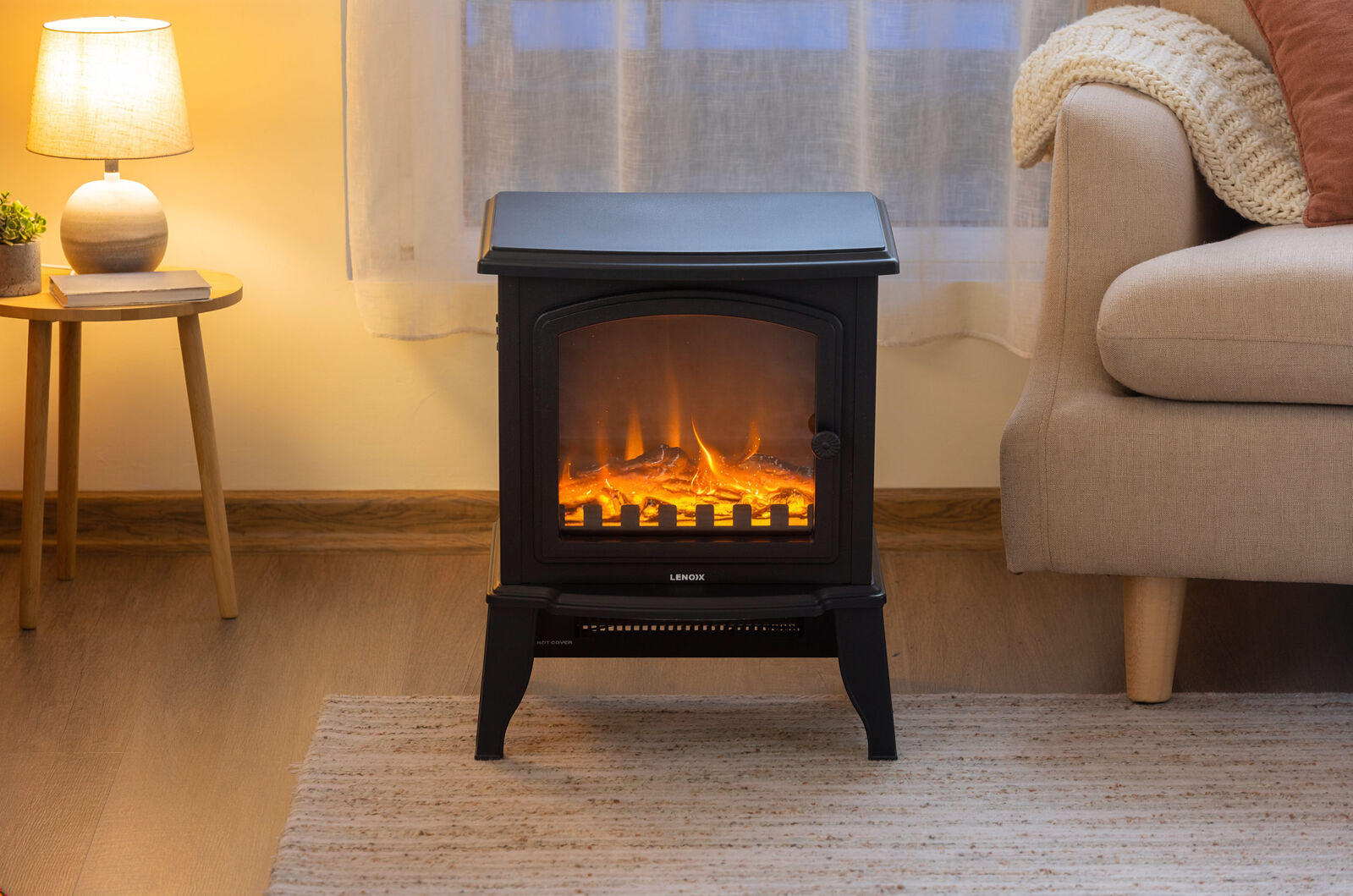 Electric 1000W to 2000W Fireplace Heater with Realistic Log Flame Display