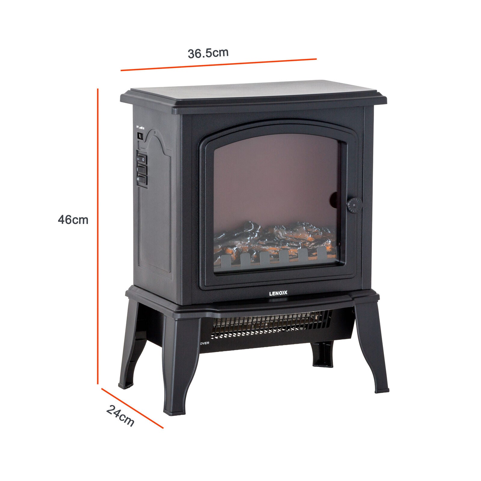 Electric 1000W to 2000W Fireplace Heater with Realistic Log Flame Display