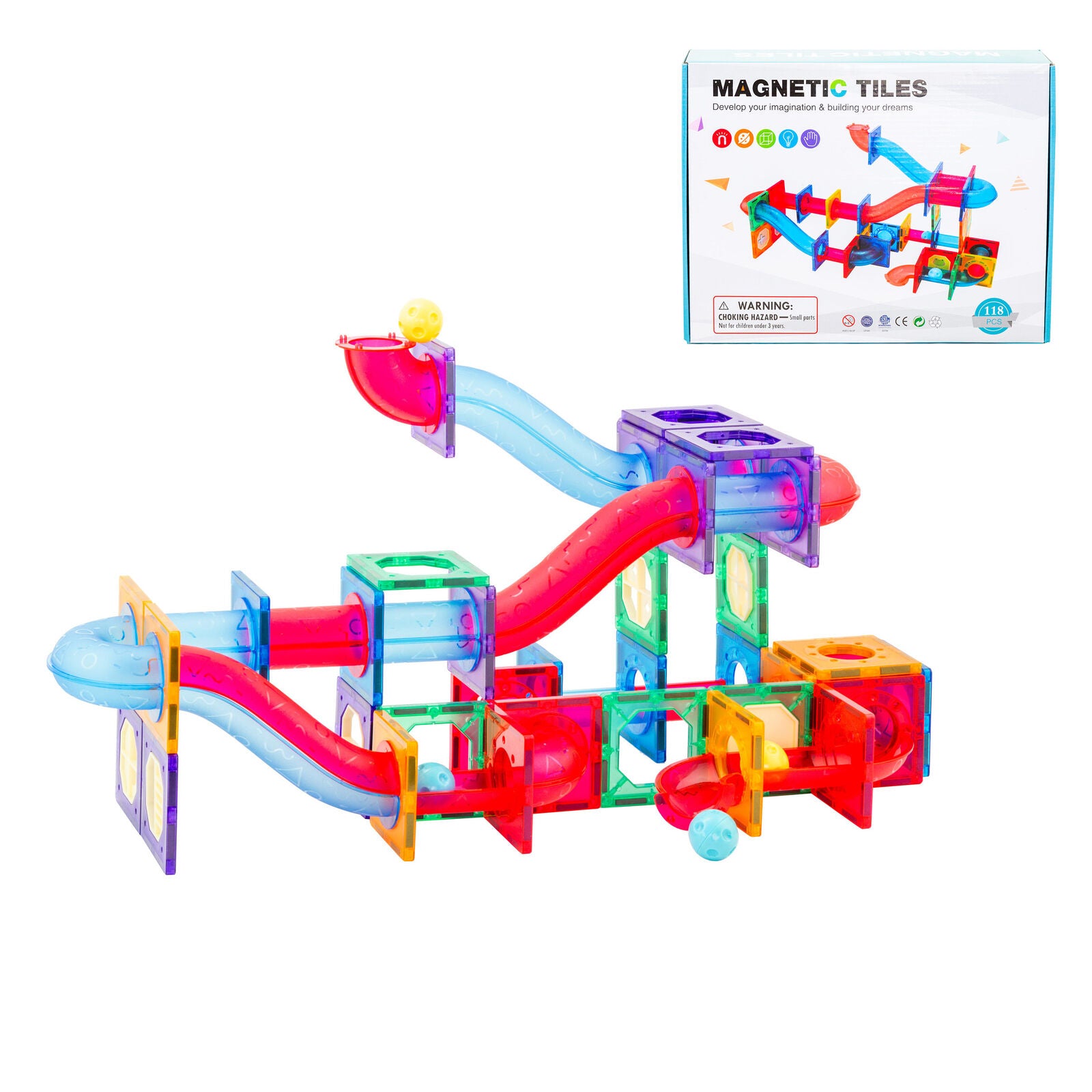 118 Pcs non-toxic STEM Educational, Durable Magnetic Tiles/Puzzle with Storage Bag