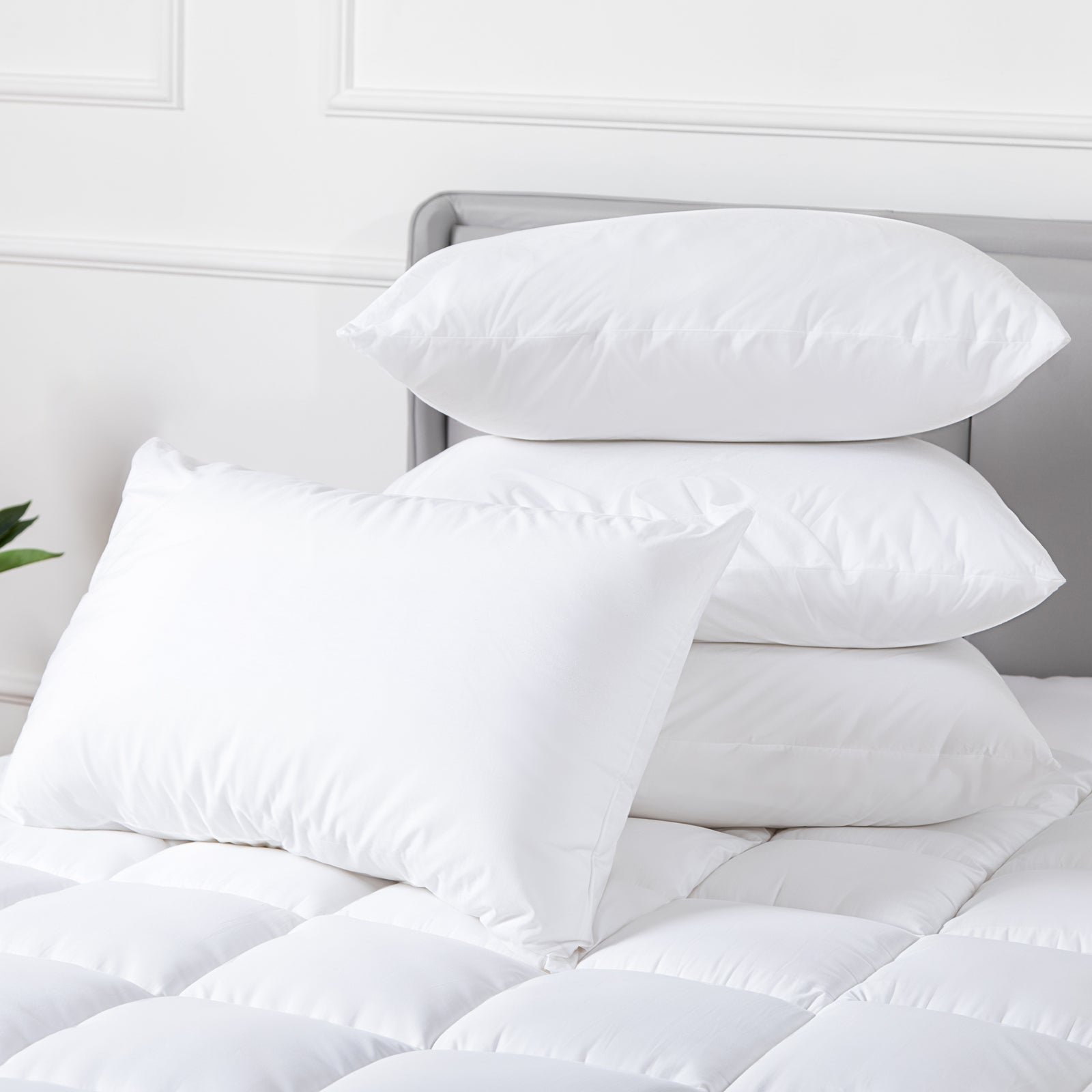 Pillows: 100 Percent Cotton Pillow Cover with 800g Poly Fill,  Hypoallergenic, Antibacterial, and Cooling Technology  4 PK