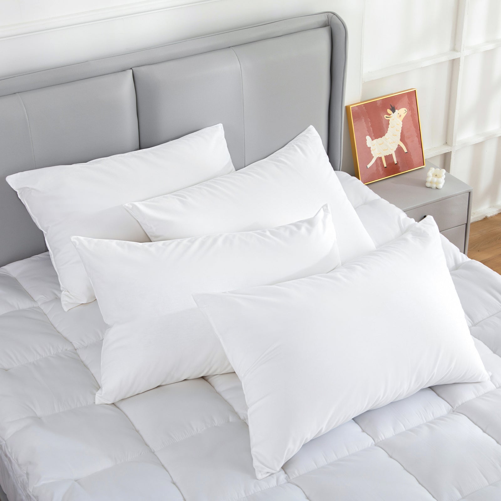 Pillows: 100 Percent Cotton Pillow Cover with 800g Poly Fill,  Hypoallergenic, Antibacterial, and Cooling Technology  4 PK