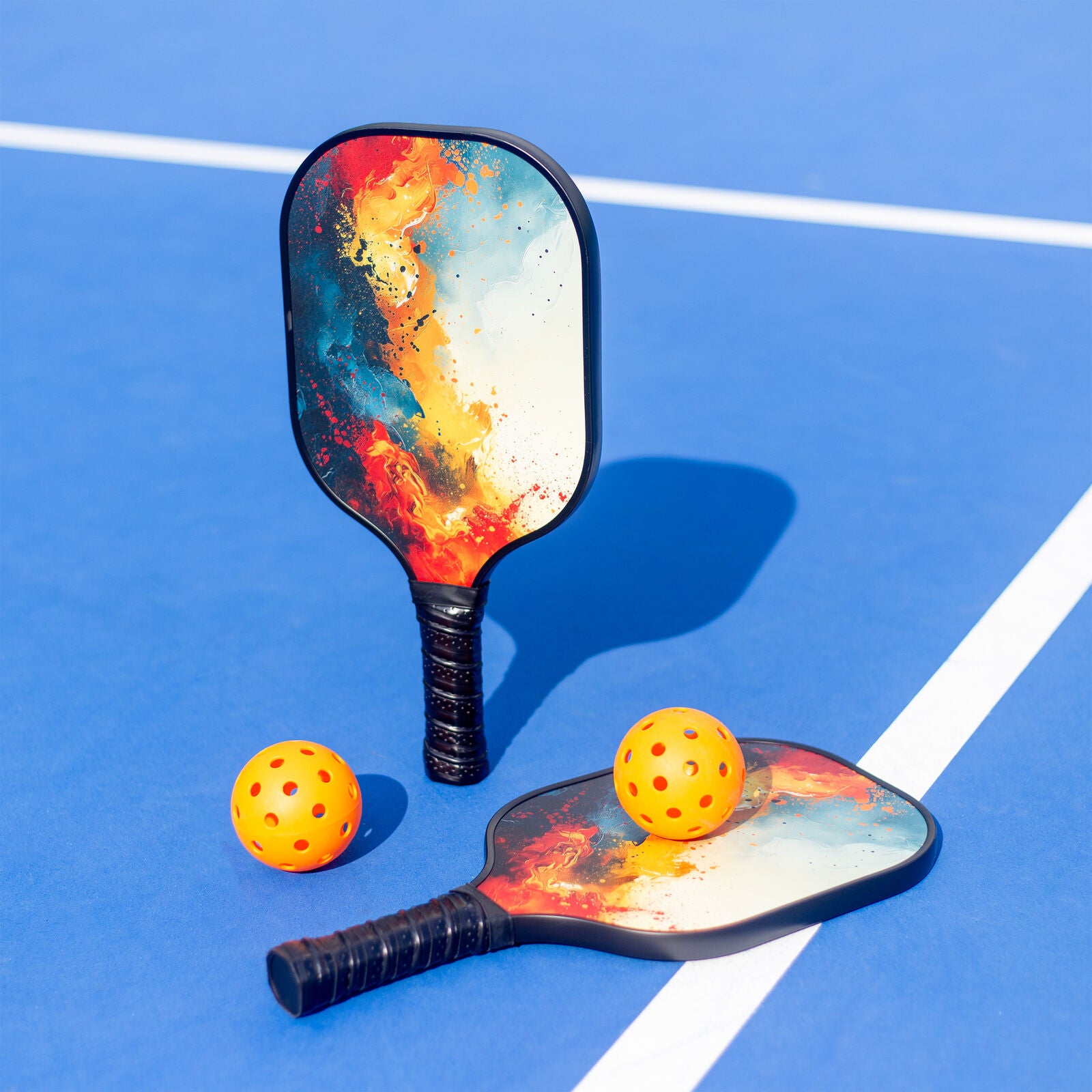 Pickleball: Pickleball Set with 6 Aerodynamic Balls and 2 Fiberglass Paddles