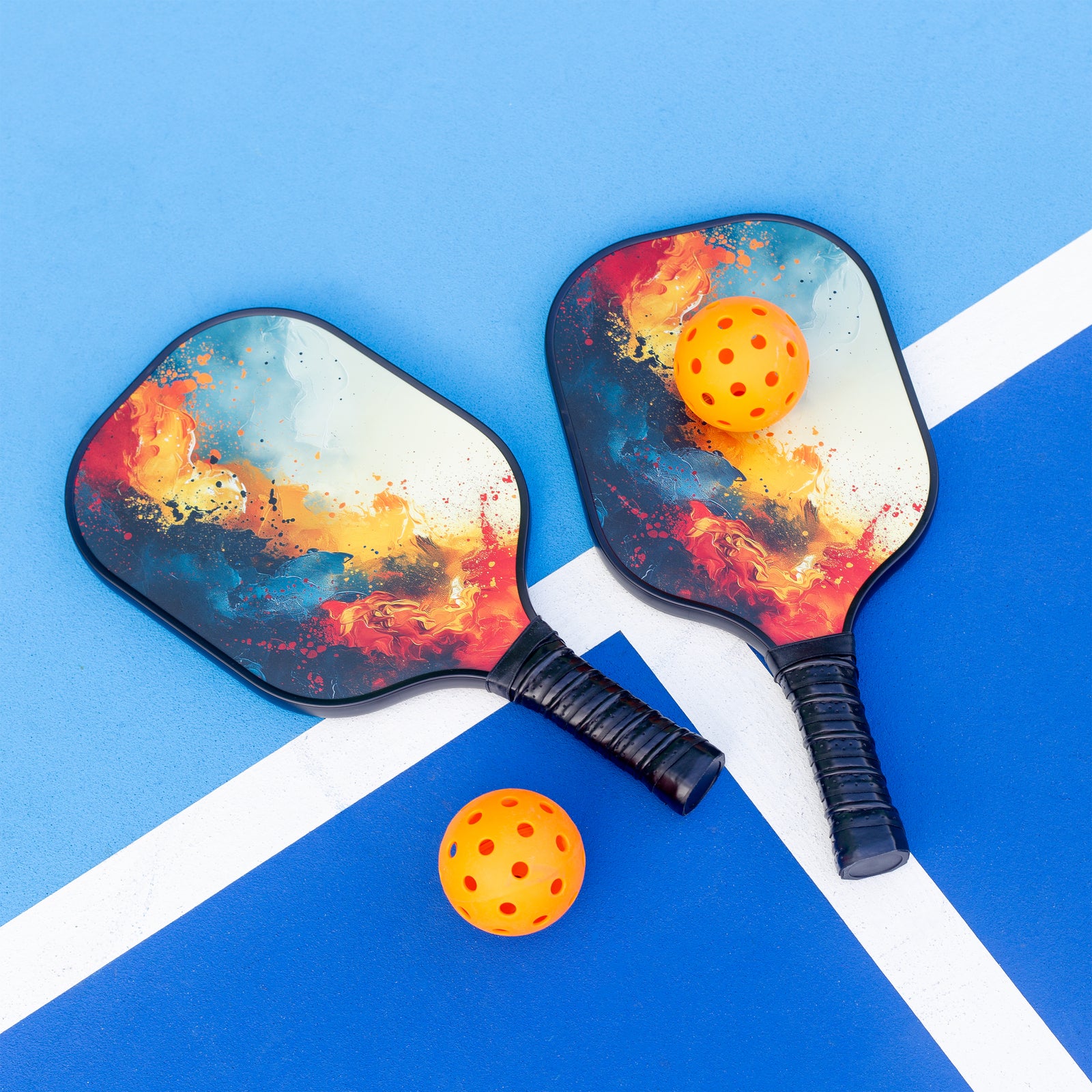 Pickleball: Pickleball Set with 6 Aerodynamic Balls and 2 Fiberglass Paddles