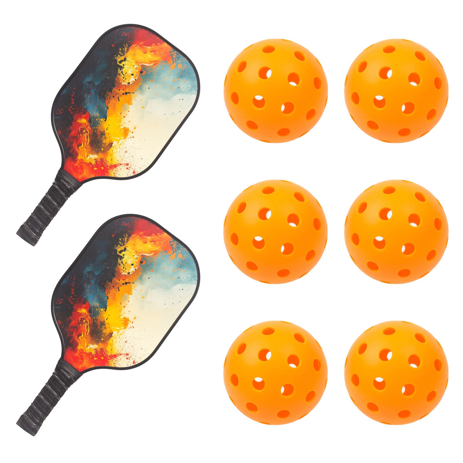 Pickleball: Pickleball Set with 6 Aerodynamic Balls and 2 Fiberglass Paddles