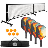 Pickleball: Pickleball Set with 4 Fiberglass Paddles, 6 Balls, Net, and Carry Bag