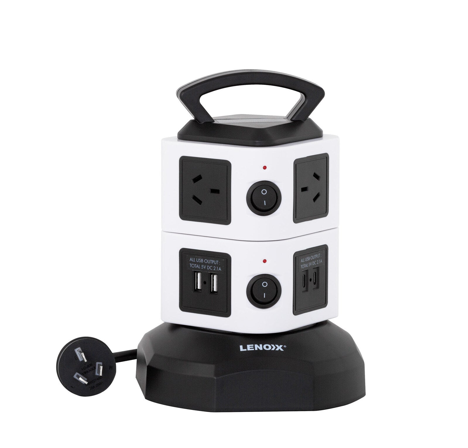 Powerboards & Adapters: Tower Power Board with 6 Outlets + 2X USB A & 2X USB C