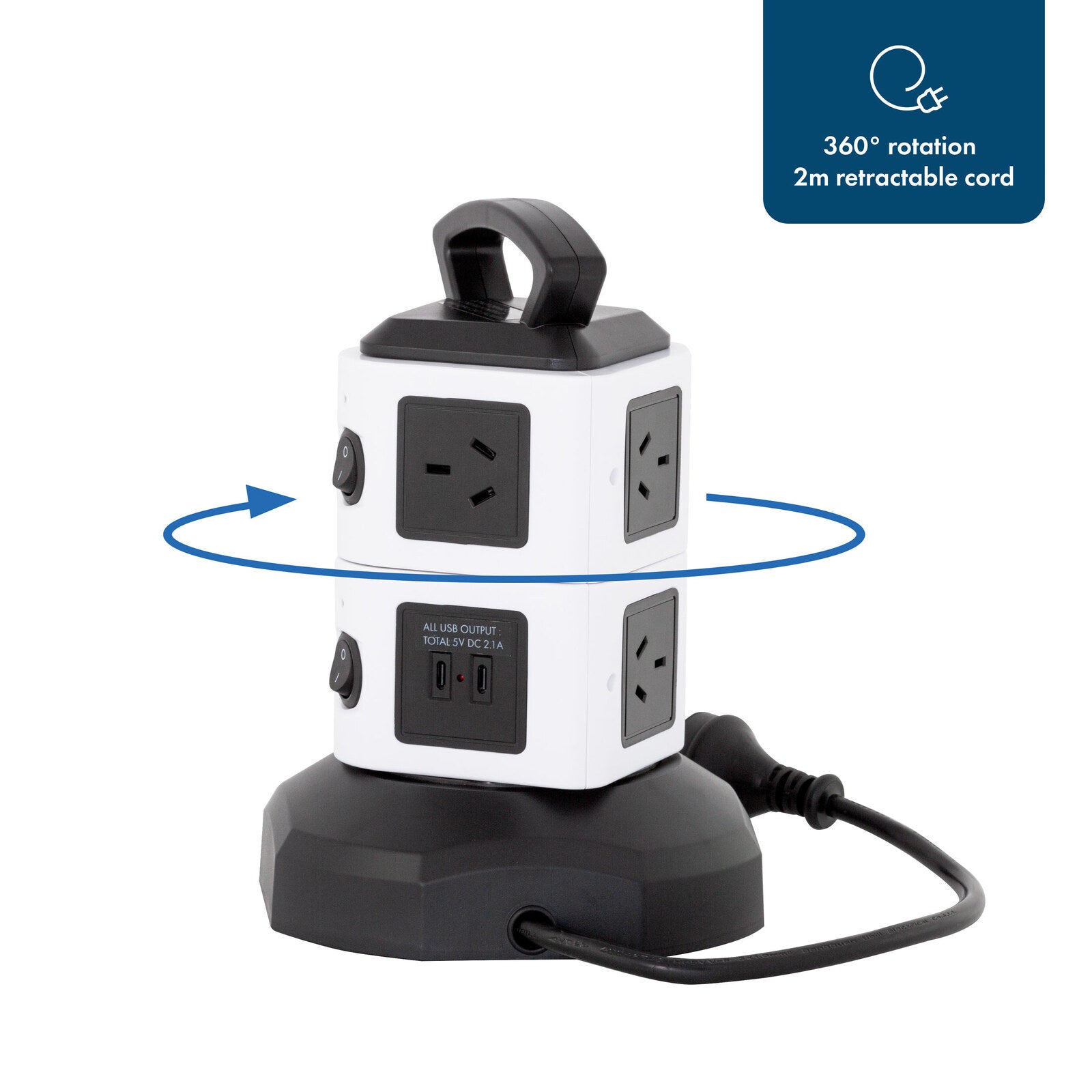 Powerboards & Adapters: Tower Power Board with 6 Outlets + 2X USB A & 2X USB C