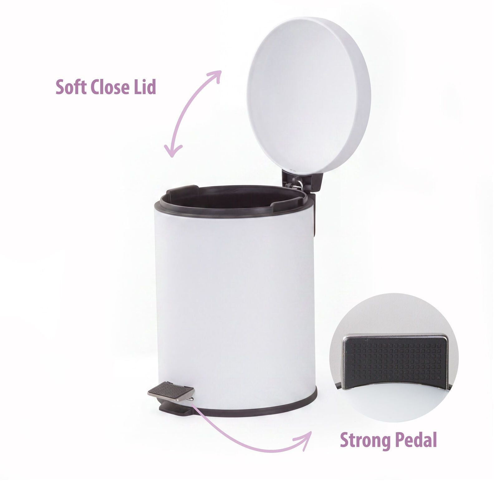 6L Compact Pedal Bin with Stainless Steel and Plastic Construction