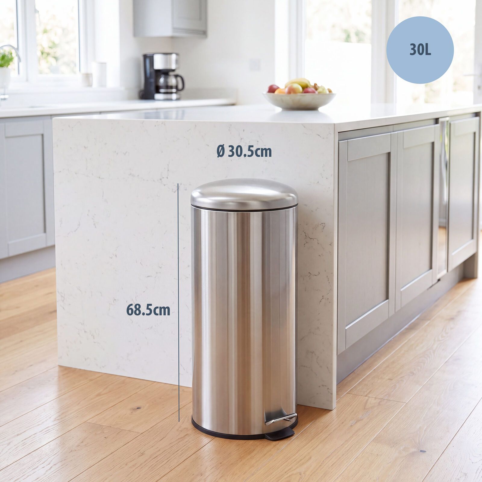 30L Pedal Bin with Stainless Steel and Plastic Construction