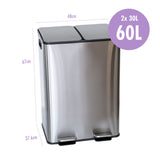Automatic Bins: Stainless Steel Dual Compartment (30L each Section) Pedal Operation Rubbish Bin