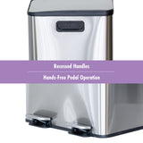 Automatic Bins: Stainless Steel Dual Compartment (30L each Section) Pedal Operation Rubbish Bin