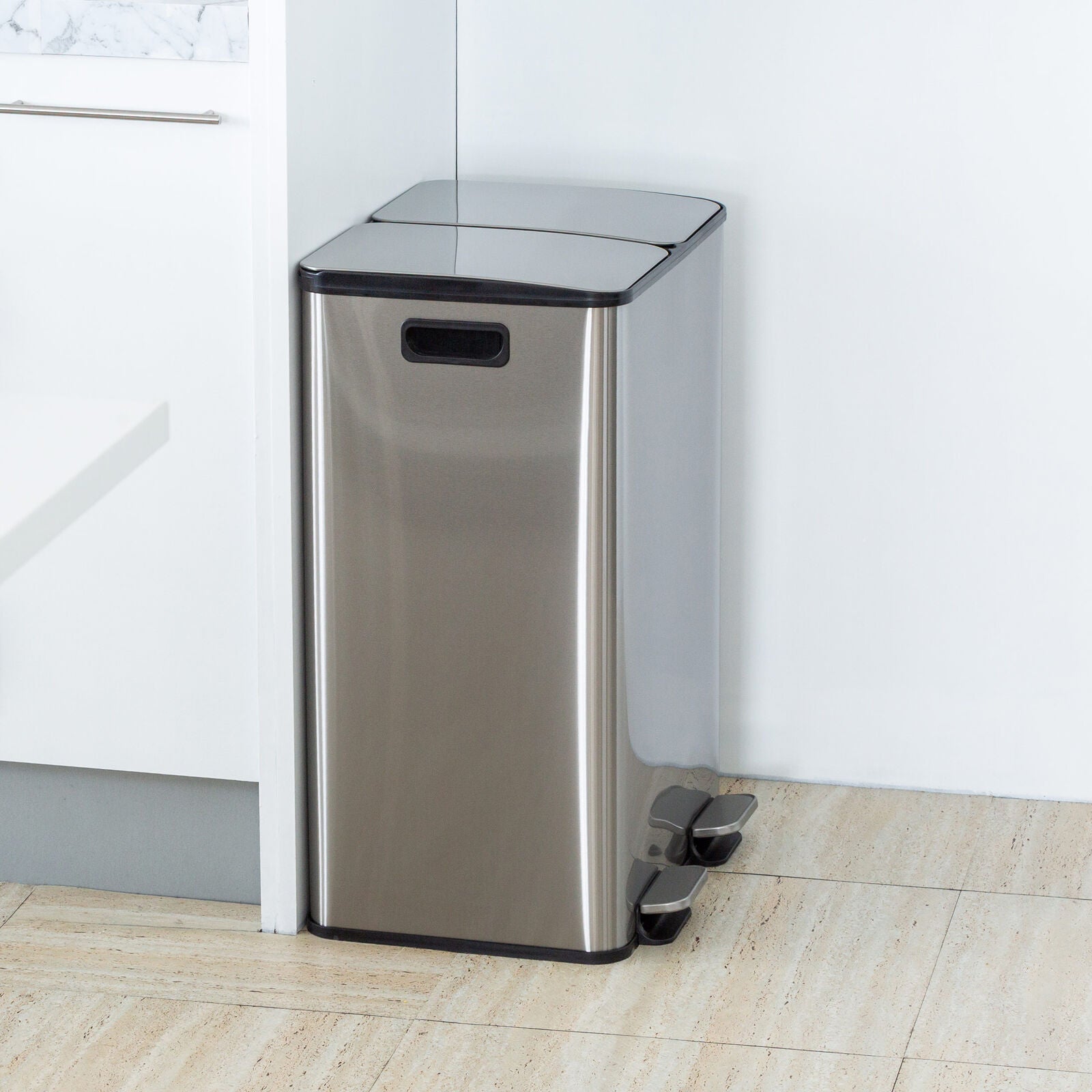 Automatic Bins: Stainless Steel Dual Compartment (30L each Section) Pedal Operation Rubbish Bin