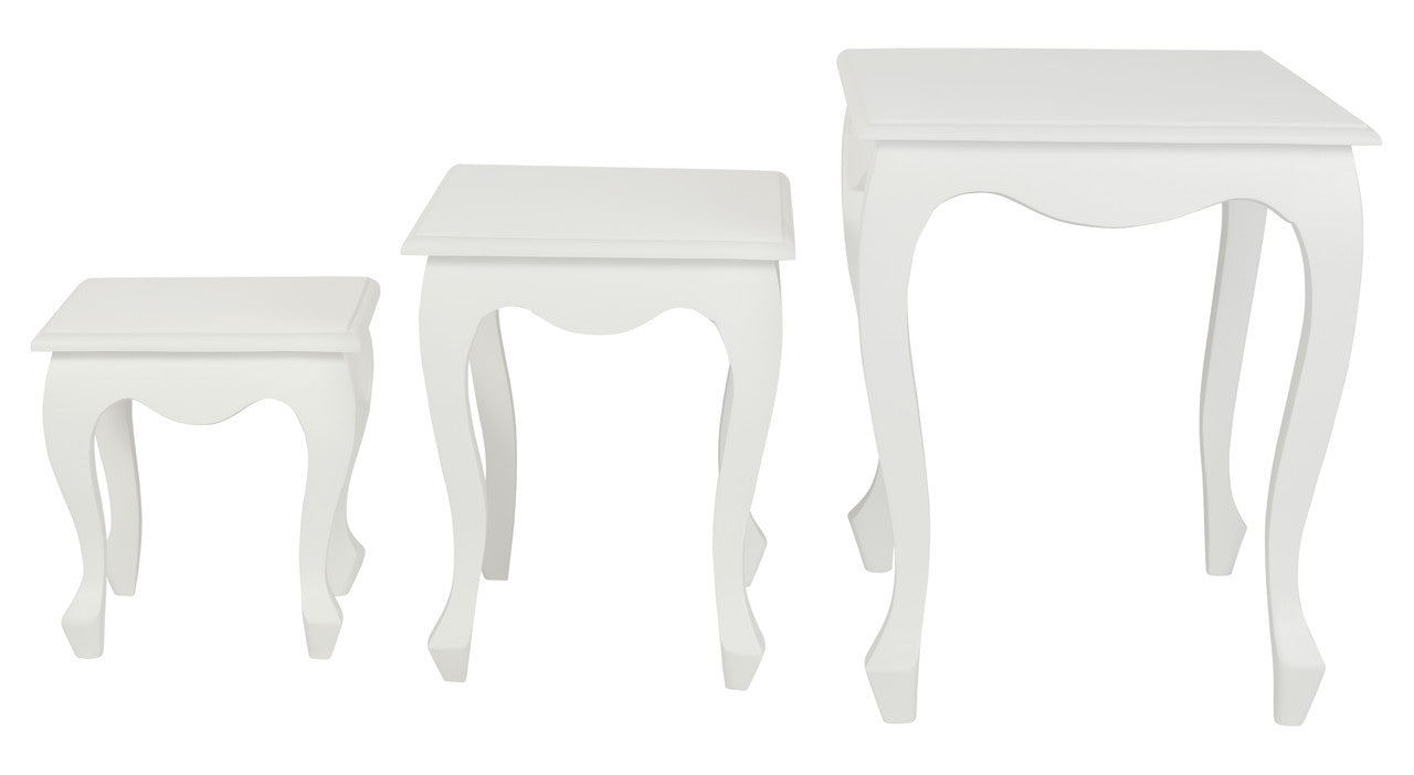 Side Tables: Queen Ann Nest of Table Set of 3 (White)
