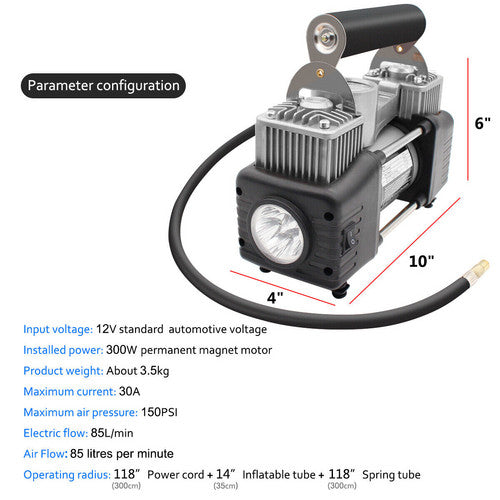 Fuel & Exhaust: 4WD Car Pump Truck 12V 150PSI Car Air Compressor Portable Tyre Deflator Inflator