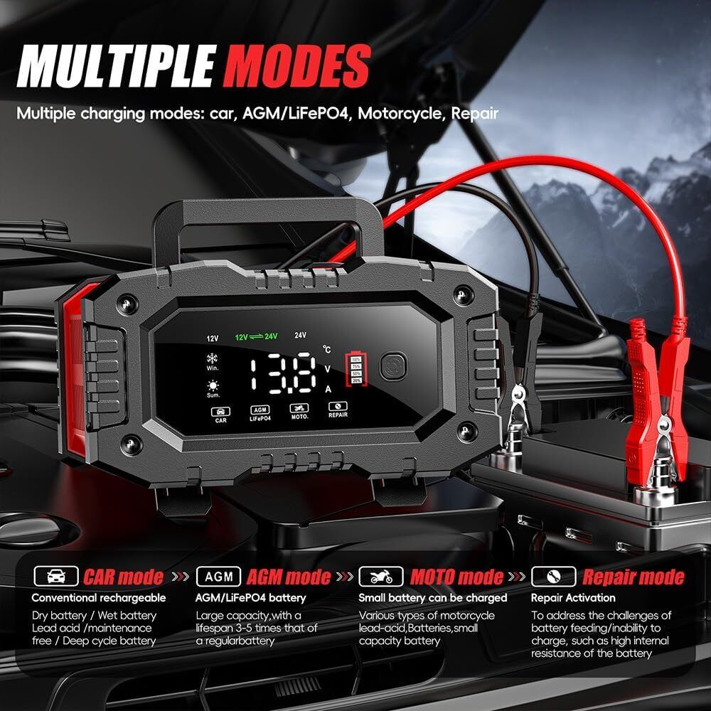 Powerboards & Adapters: 12V 20A/24V 10A Smart Car Battery Charger for Lead Acid LiFePo4 AGM Moto Battery