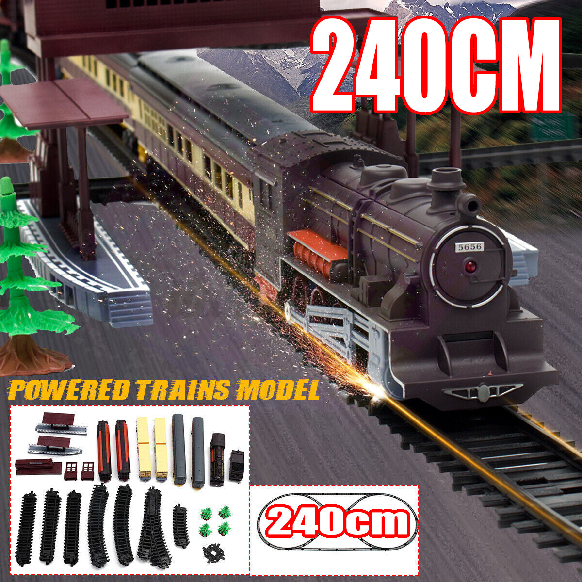Ride On Cars: Electric Large Classic Train Set Rail Track Carriages Kids Vehicle Toy Gift