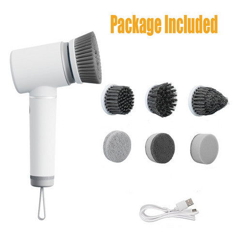 Laundry Cleaning Supplies: 6in1 Electric Spin Scrubber Cordless Rechargeable Cleaning Brush with 6 Head Kit