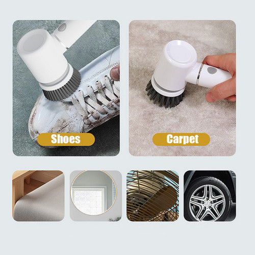 Laundry Cleaning Supplies: 6in1 Electric Spin Scrubber Cordless Rechargeable Cleaning Brush with 6 Head Kit