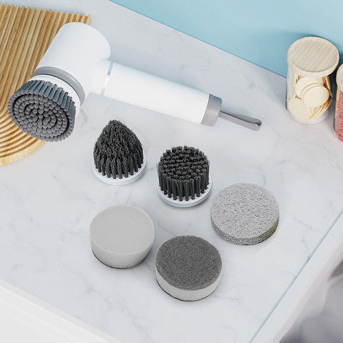 Laundry Cleaning Supplies: 6in1 Electric Spin Scrubber Cordless Rechargeable Cleaning Brush with 6 Head Kit