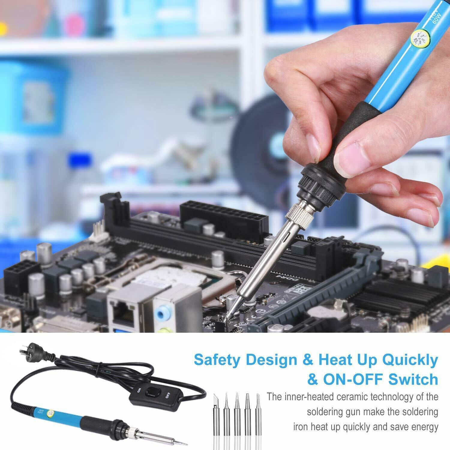 Welding Guns & Plasma Cutters: 60W Soldering Iron Kit Welding Solder Station Wire Desoldering Pump Multimeter